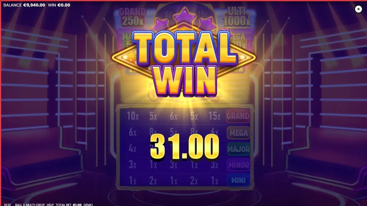Makulay na neon na disenyo ng Ball X Multi-Drop slot na may mga prutas at lucky 7s